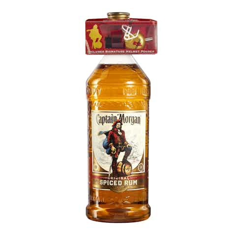 Captain Morgan Original Spiced Rum, 1.75 L Bottle with One Branded Glass NFL Helmet Pourer